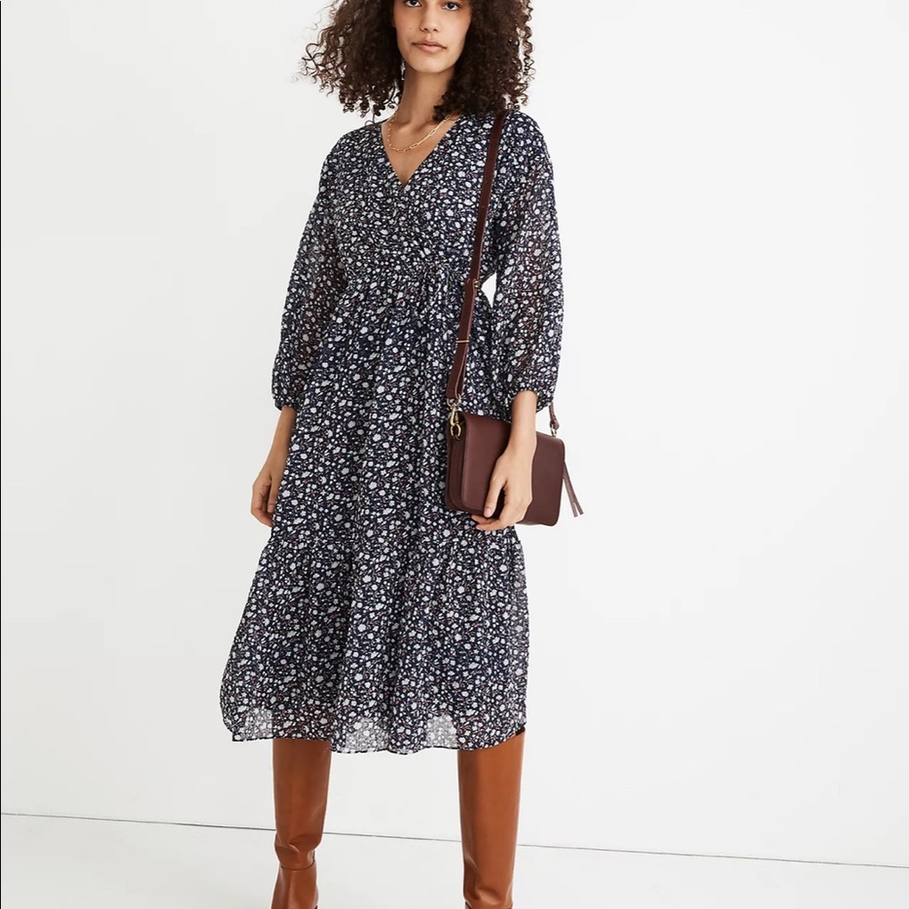 madewell tie waist midi dress in harvest vine